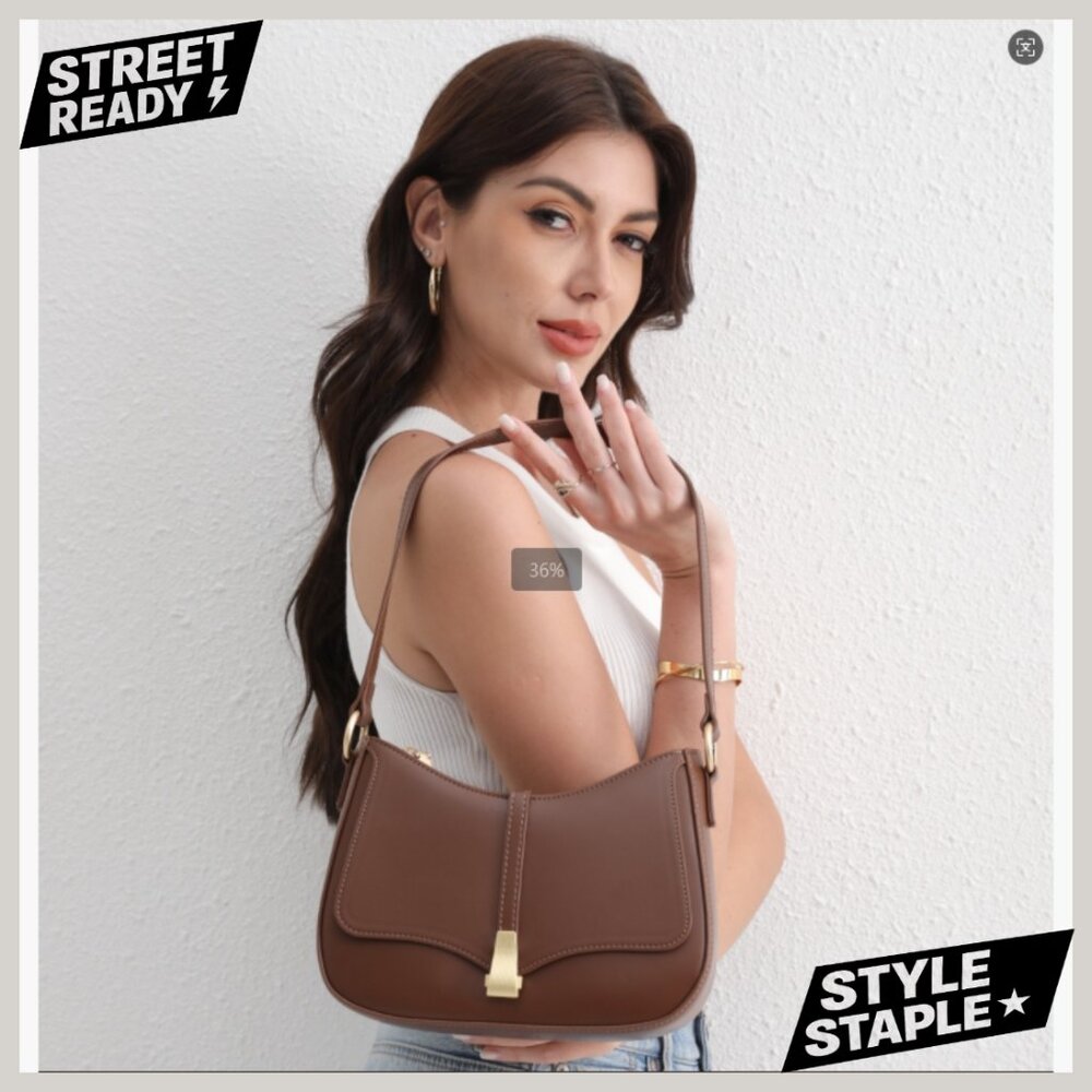Vegan Leather Crossbody Shoulder Bag with Chain Strap, Quilted Design - Picture 7 of 7